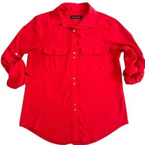 Ivanka Trump Women's Small Red Button Front Blouse Roll Tab Sleeve Career Office